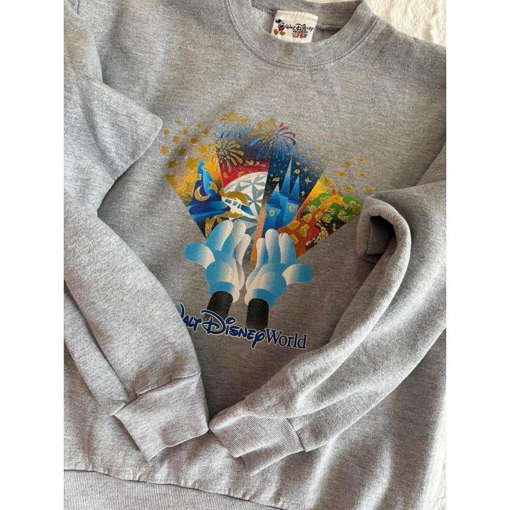 Vintage Walt Disney World Icons Foil Sweatshirt Gray Kids Large